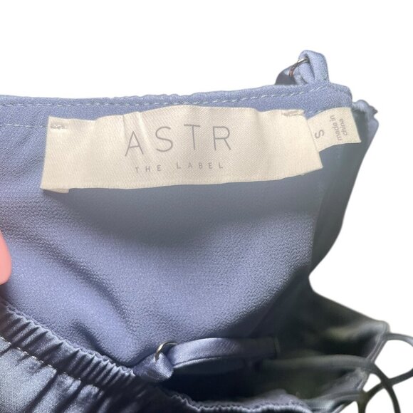ASTR The Label Blue Satin Midi Dress Size Small Adjustable Straps Slit - Picture 7 of 7